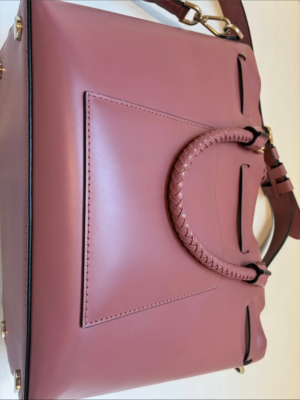 Michael Kors Mauve-Pink / Dusty Rose Leather bad with Braided Handles
